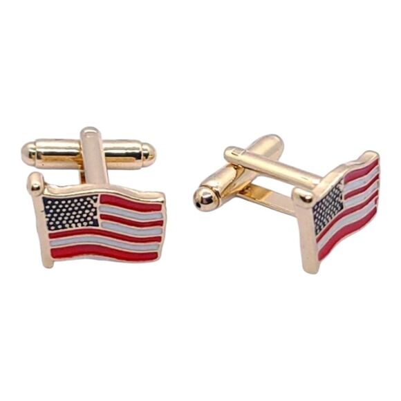 Men's Gold American Flag Cufflinks Patriotic USA Formal Prom Tux Tuxedo America - Picture 5 of 5